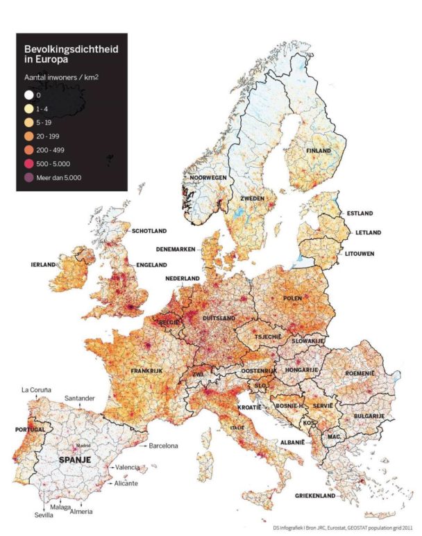 Map : Population density in Europe per km^2 - Infographic.tv - Number